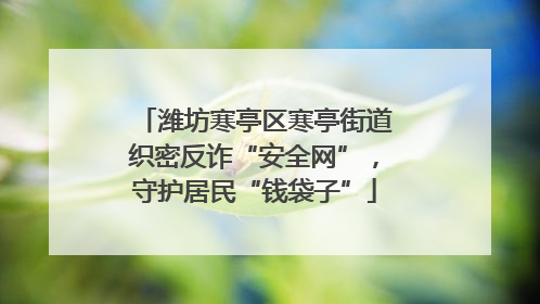 潍坊寒亭区寒亭街道织密反诈“安全网”，守护居民“钱袋子”