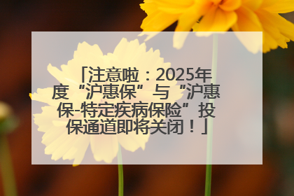 注意啦：2025年度“沪惠保”与“沪惠保-特定疾病保险”投保通道即将关闭！