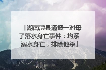 湖南澧县通报一对母子落水身亡事件：均系溺水身亡，排除他杀